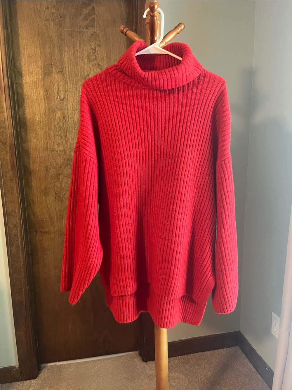 H&M Oversized Red Ribbed Turtleneck Sweater